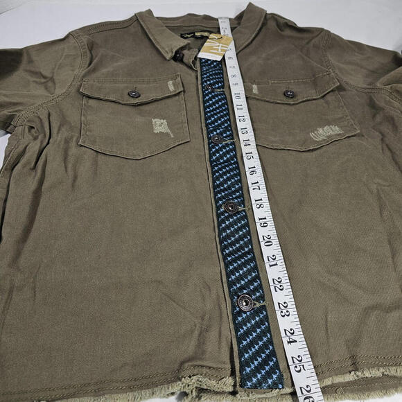 Suzanne Betro Denim Distressed Military Olive Green Jacket $114.00 Msrp -Size XL - Picture 7 of 10